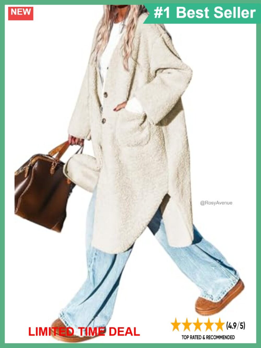 Faux Fur Long Coat Button Front Pockets Knee Length Winter Jacket